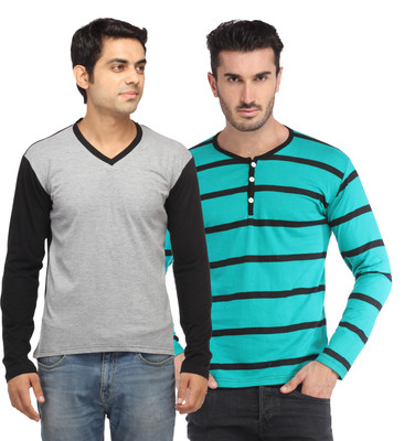 

Leana Solid Men's Fashion Neck Multicolor T-Shirt(Pack of 2, Multi