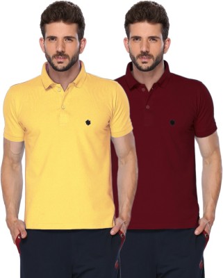 ONN Solid Men Polo Neck Maroon, Yellow T-Shirt