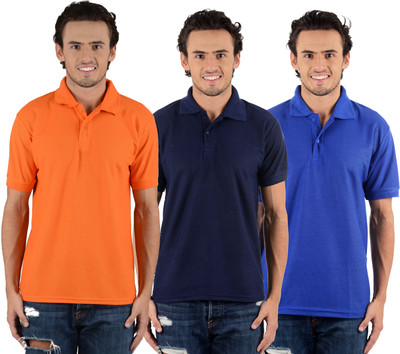 

Blaze Solid Men's Polo Neck Multicolor T-Shirt(Pack of 3, Dark blue;orange;royal blue