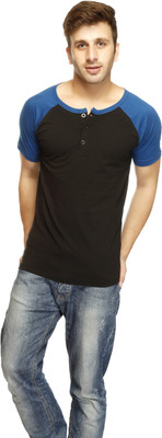 

Gritstones Solid Men's Round Neck Blue, Black T-Shirt
