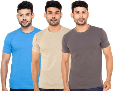 

FLEXIMAA Solid Men's Round Neck Blue, Beige, Grey T-Shirt(Pack of 3, Beige;blue;grey