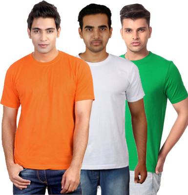 

Purple Square Solid Men's Round Neck Multicolor T-Shirt(Pack of 3, Green;orange;white