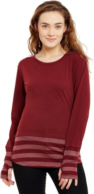 HYPERNATION Striped, Solid Women Round Neck Red, Grey T-Shirt