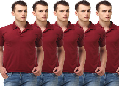 

Lime Solid Men's Polo Neck Maroon T-Shirt(Pack of 5