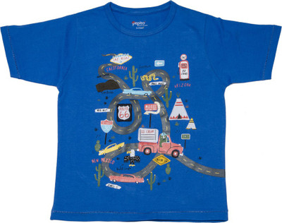 

Pepito Boys Printed Cotton T Shirt(Blue, Pack of 1