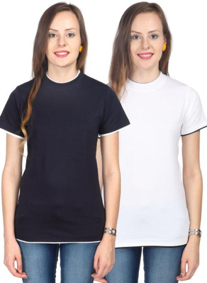 

Campus Sutra Solid Women's Round Neck Dark Blue, White T-Shirt(Pack of 2)