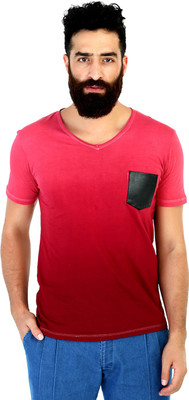Mr Button Solid Men's V-neck Red T-Shirt