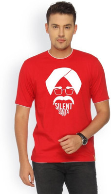 

Campus Sutra Printed Men Round Neck Red T-Shirt