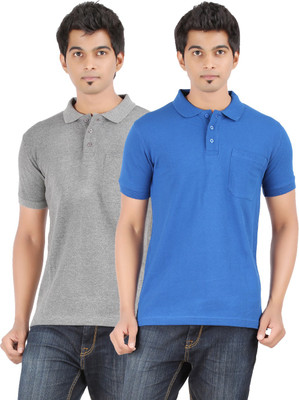 

Ap'pulse Solid Men's Polo Neck Grey, Blue T-Shirt(Pack of 2, Andhra melange;rblue