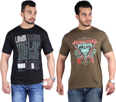 

Shineway Printed Men's Round Neck Multicolor T-Shirt(Pack of 2, Black;coffee