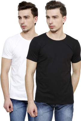 

Casual Tees Solid Men' Round Neck White, Black T-Shirt(Pack of 2, Black;white