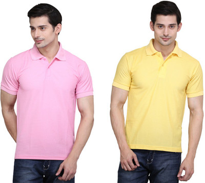 

Ilbies Solid Men' Polo Neck Multicolor T-Shirt(Pack of 2, Pink - yellow