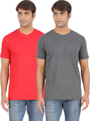 

Ap'pulse Solid Men' V-neck Grey, Red T-Shirt(Pack of 2, _amel_red