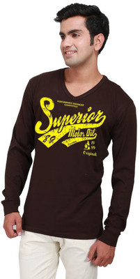 

Inkovy Graphic Print Men's V-neck Brown T-Shirt