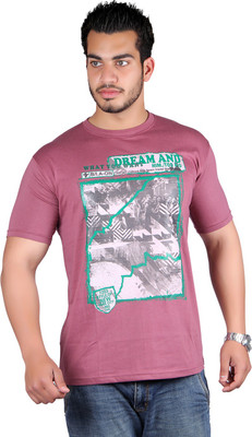 Shineway Printed Men's Round Neck Multicolor T-Shirt, Magenta