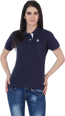 

The Cotton Company Solid Women's Polo Neck Dark Blue T-Shirt, Navy blue