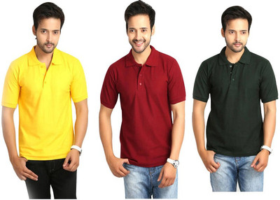 

Keepsake Solid Men's Polo Neck Multicolor T-Shirt(Pack of 3), C bottle green