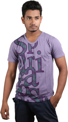 Spur Printed Men's V-neck Purple T-Shirt, Violet