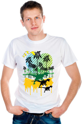 

6th Cross Graphic Print Men's Round Neck White T-Shirt