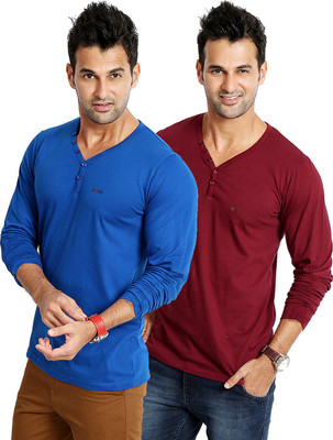 

Rodid Solid Men's V-neck Blue, Maroon T-Shirt(Pack of 2), Maroon;royal blue