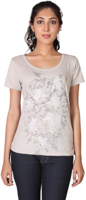 

Espresso Printed Women' Round Neck Beige T-Shirt, Sand