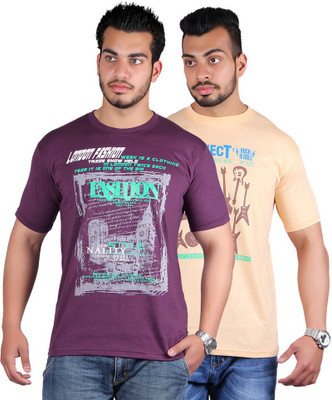 

Shineway Graphic Print Men's Round Neck Multicolor T-Shirt(Pack of 2, Bawa color;voilet