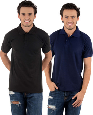 

Blaze Solid Men's Polo Neck Multicolor T-Shirt(Pack of 2, Black;dark blue