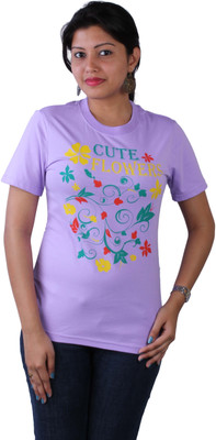 

Kanva Printed Women's Round Neck Purple T-Shirt