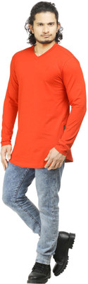 

Oviyon Solid Men's V-neck Red T-Shirt, High risk red