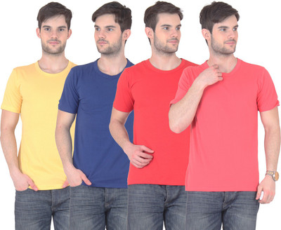 

FnMe Solid Men' Round Neck Multicolor T-Shirt(Pack of 4, Blue;gajri;red;yellow