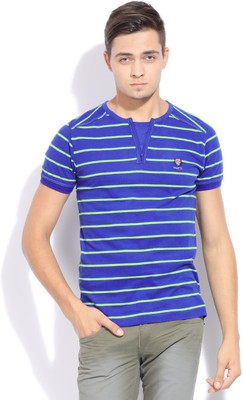

Mufti Striped Men's Round Neck Blue T-Shirt