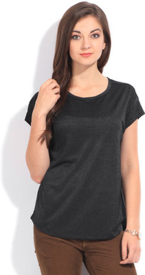 

Van Heusen Solid Women's Round Neck Black T-Shirt, Black solid
