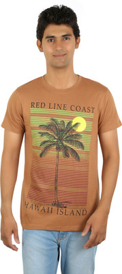 

Red Line Graphic Print Men's Round Neck Brown T-Shirt
