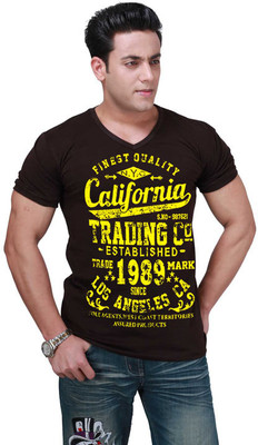 

Inkovy Graphic Print Men' V-neck Brown T-Shirt