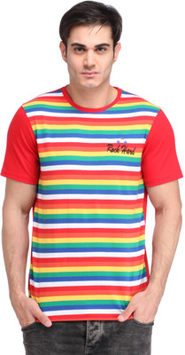 

Rockhard Striped Men's Round Neck Red T-Shirt