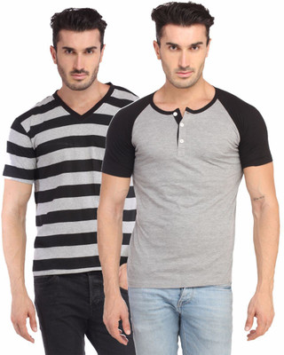 

Leana Striped Men's Henley Multicolor T-Shirt(Pack of 2