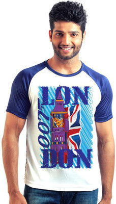

6th Cross Graphic Print Men's Round Neck Multicolor T-Shirt, Navy blue;white