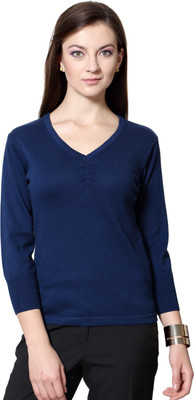 

Annabelle by Pantaloons Solid Women's V-neck Blue T-Shirt, Ocean blue