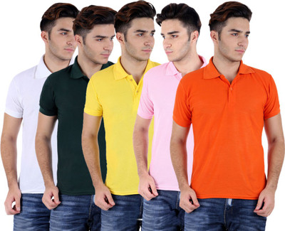 

Sanvi Traders Solid Men Polo Neck Multicolor T-Shirt(Pack of 5