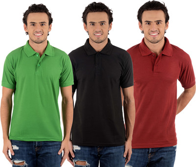 

Blaze Solid Men's Polo Neck Multicolor T-Shirt(Pack of 3, Black;light green;maroon