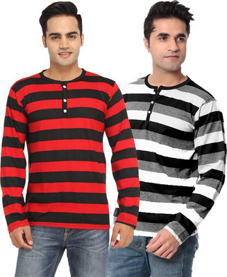 

Leana Striped Men's Fashion Neck Multicolor T-Shirt(Pack of 2, Multi - text