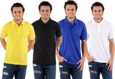 

Blaze Solid Men's Polo Neck Multicolor T-Shirt(Pack of 4, Black;royal blue;white;yellow
