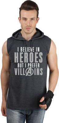 

SayItLoud Printed Men's Hooded Black T-Shirt, Black melange