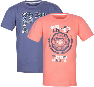 

Palm Tree Boys Printed T Shirt(Red, Pack of 2