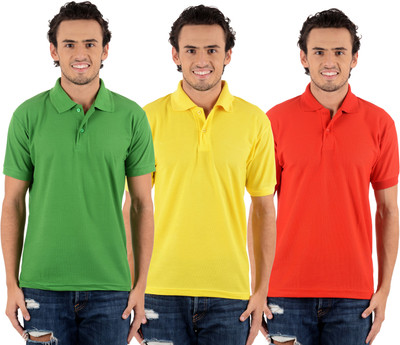 

Blaze Solid Men' Polo Neck Multicolor T-Shirt(Pack of 3, Light green;red;yellow