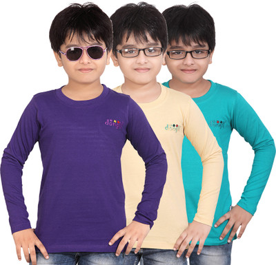 

FabTag - Dongli Boys Solid, Self Design T Shirt(Multicolor, Pack of 3, Multicolor_21