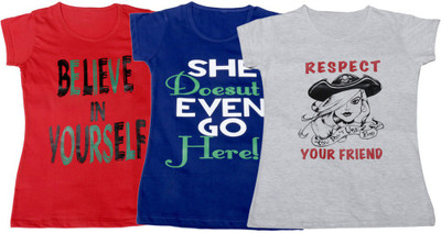 

IndiWeaves Girls Printed T Shirt(Multicolor, Red & blue & white