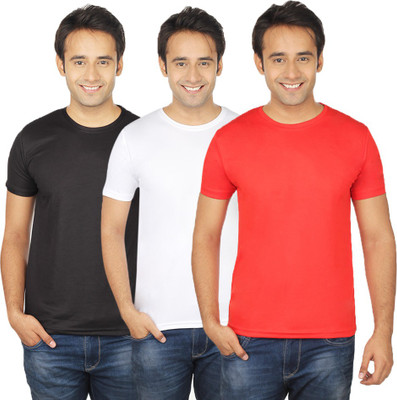 

Quetzal Solid Men's Round Neck Black, White, Red T-Shirt(Pack of 3, Black;red;white
