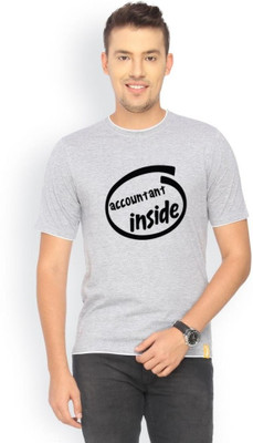 

Campus Sutra Printed Men Round Neck Grey T-Shirt