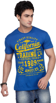Inkovy Graphic Print Men's Round Neck Blue T-Shirt
